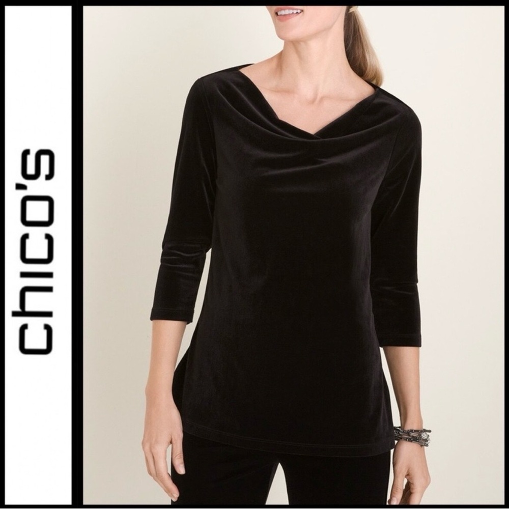 Chico’s size 4 (20 equivalent) women’s travelers 3/4 sleeve black velvet top